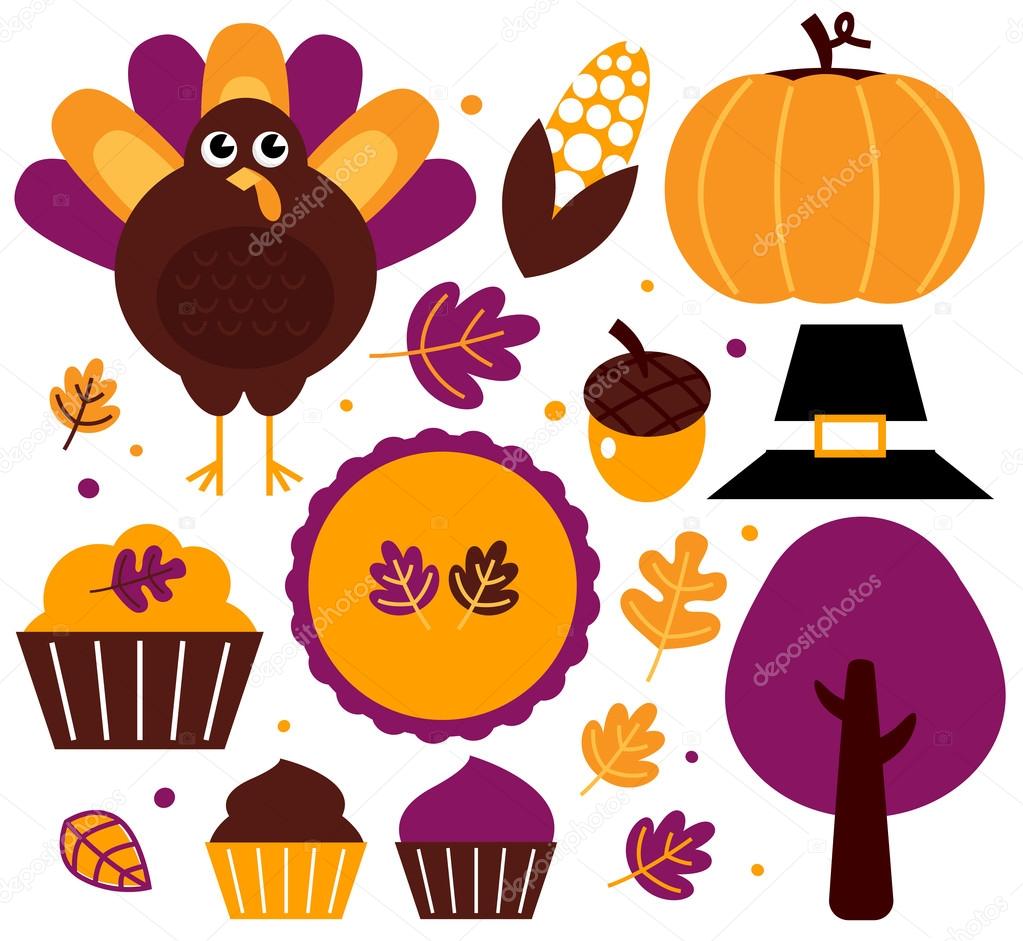 Colorful thanksgiving set isolated on white