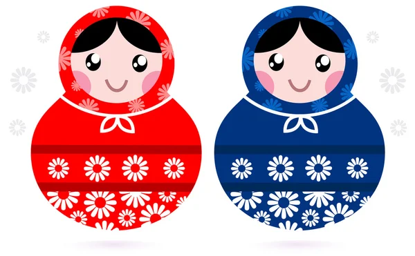 Carino russo Matreshka bambole - rosso e blu — Vettoriale Stock