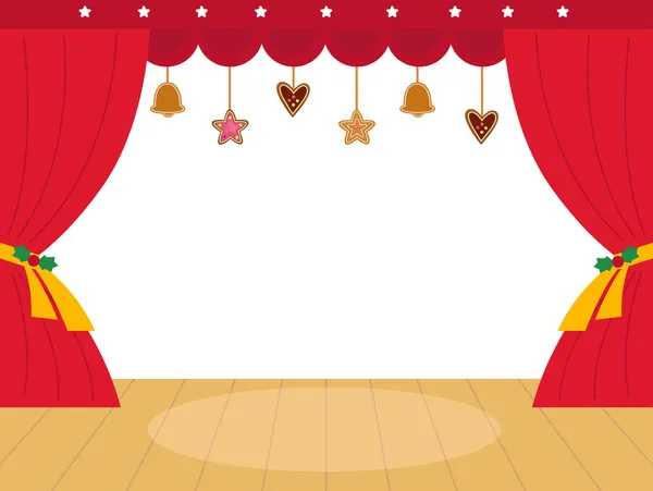 Colorido podio de teatro de Navidad con decoración — Vector de stock