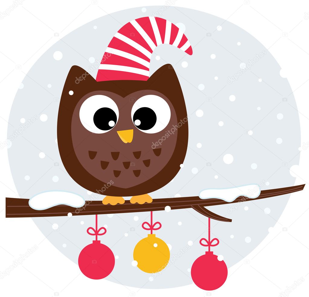 leuke kerst uil zittend op de tak — Stockvector © BEEANDGLOW #17538639