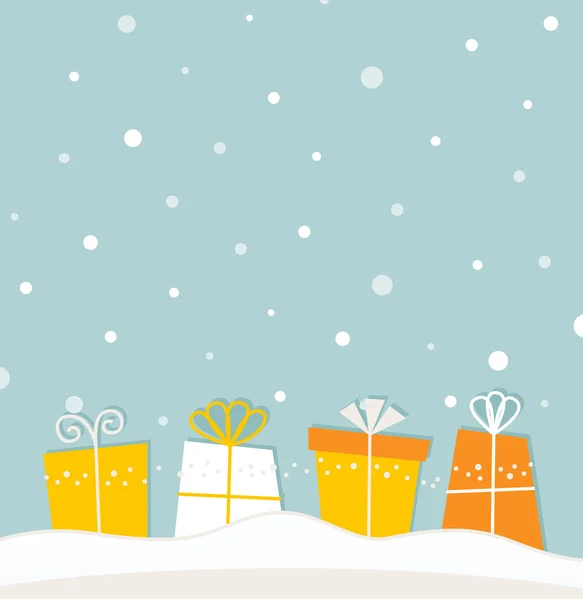 Blue christmas snöar bakgrund med gåvor — Stock vektor