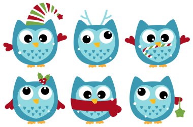 sevimli kış baykuş koleksiyonu üzerinde beyaz izole