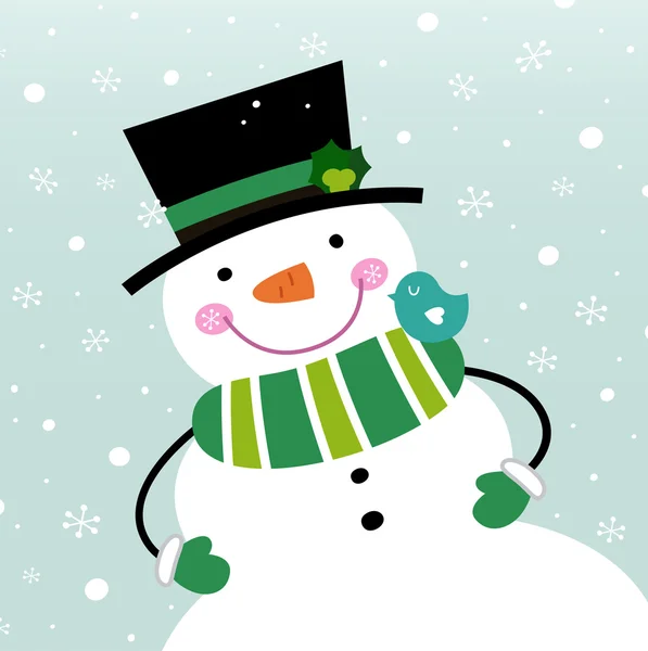 Χειμώνα χαριτωμένο χιονάνθρωπος που απομονώνονται σε χιονίζει φόντο — Διανυσματικό Αρχείο