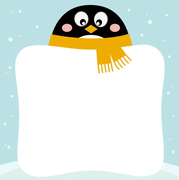 Pinguino carino con banner bianco invernale — Vettoriale Stock