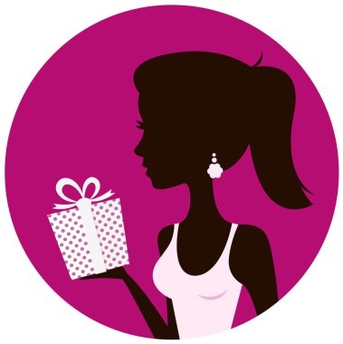 güzel bir kadın ile pink izole hediye kutusu