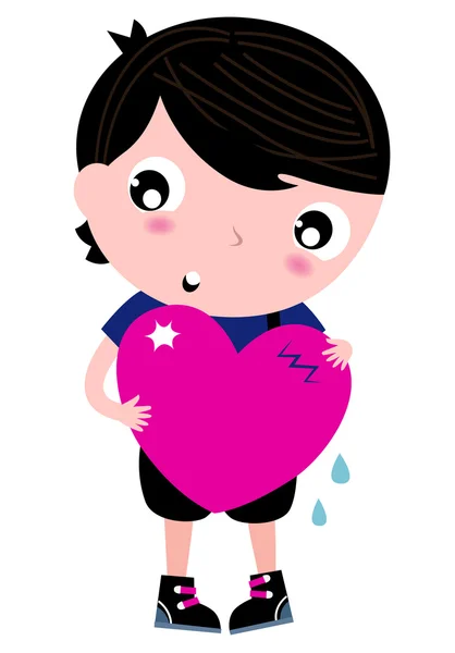 Lindo emo chico celebración corazón aislado en blanco — Vector de stock