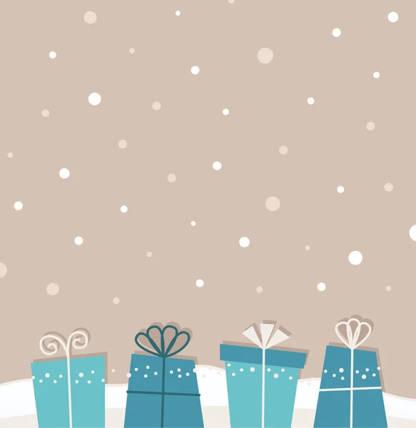 Retro Navidad nieva fondo con regalos — Vector de stock