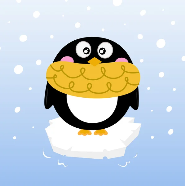 Lindo pingüino de invierno en iceberg espumoso — Vector de stock