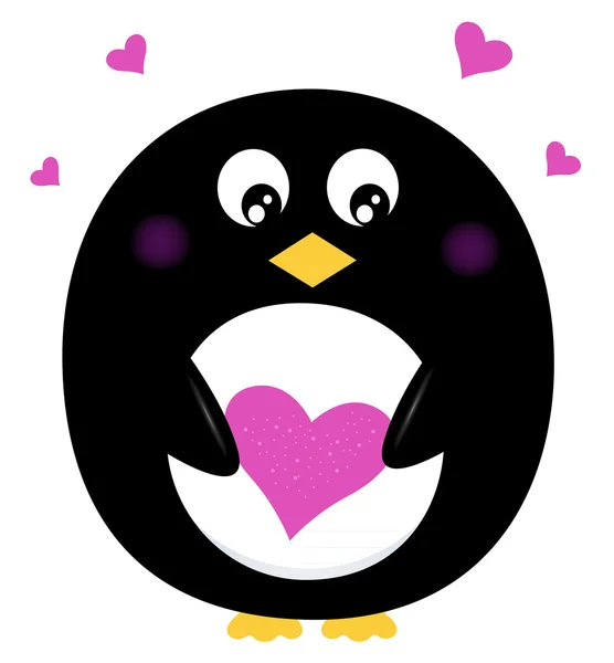 Lindo pingüino sosteniendo corazón rosa aislado en blanco — Vector de stock