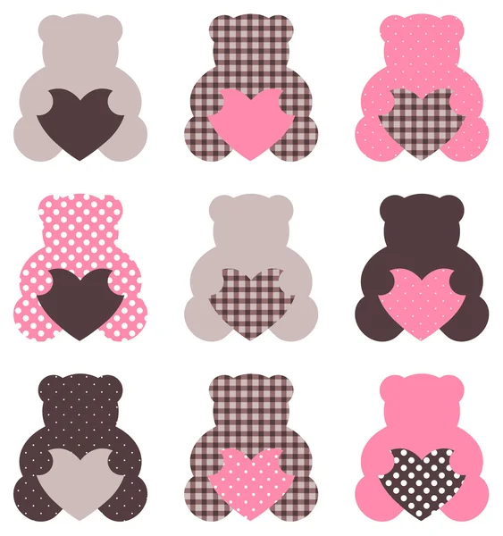 可爱的抽象泰迪复古集 （棕色 + 粉红色 ) — 图库矢量图片