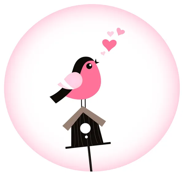 Lindo pájaro de San Valentín con un vector Birdhouse — Vector de stock