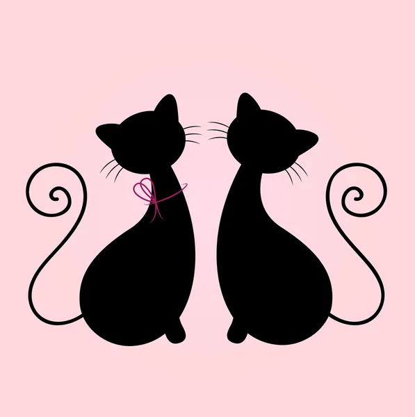 Χαριτωμένα γάτες ζευγάρι συνεδρίαση μαζί, σιλουέτα που απομονώνονται σε ροζ — Διανυσματικό Αρχείο