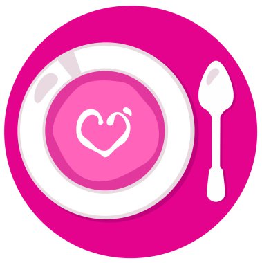 pembe Sevgililer çorbaya beyaz izole daire seviyorum