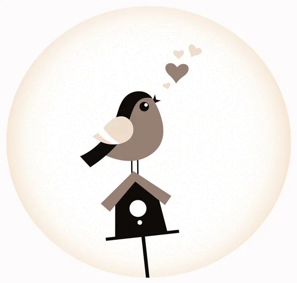 Cute Valentine ptak z Birdhouse (retro brązowy ) — Wektor stockowy