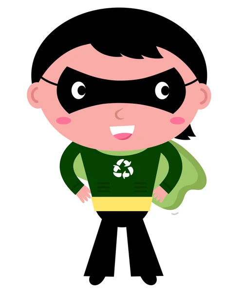 Cute recycle Superhero boy isolated on white — Stock Vector