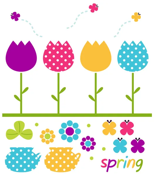 Colorful spring tulips set isolated on white — Stock Vector