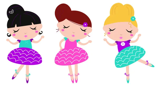 Cute little dancing ballerina girls set isolated on white — Stock Vector