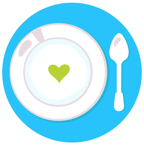 青の円形の背景で隔離の心と健康的なスープ — ストックベクタ