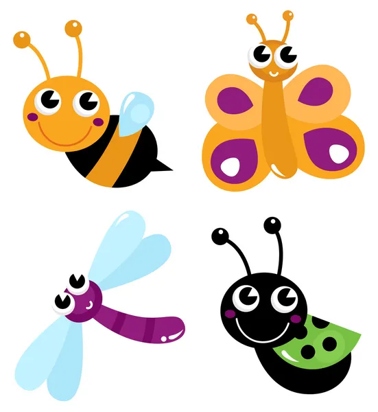 Cute little cartoon bugs isolated on white — Stock Vector