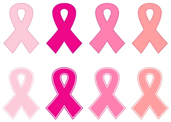 Pink cancer ribbon set isolated on white — Stock Vector