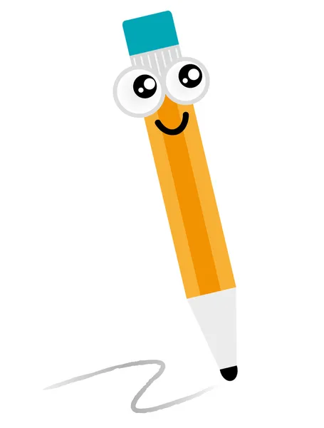 Bonito feliz Lápis mascote isolado em branco — Vetor de Stock