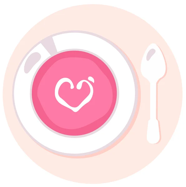繊細なピンクの愛の円で新鮮なスープ — ストックベクタ
