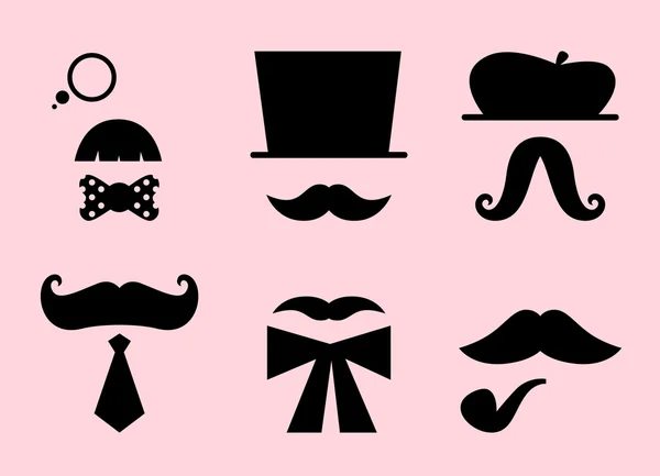 Mustaches and hats retro accessories isolated on pink — Stock Vector
