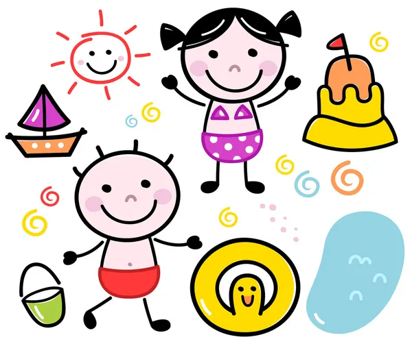 Doodle lindo verano niños conjunto aislado en blanco