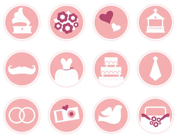 Bröllop ikoner i retrostil isolerad på vit (rosa ) — Stock vektor