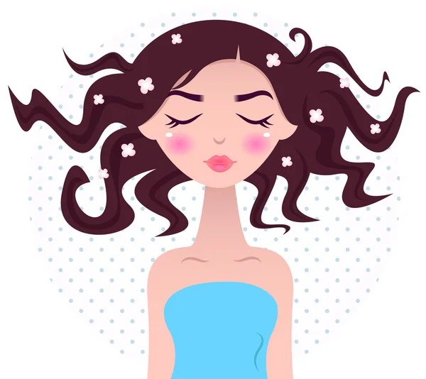 Wellness-Frau mit schönen Haaren isoliert auf gepunktetem Hintergrund — Stockvektor