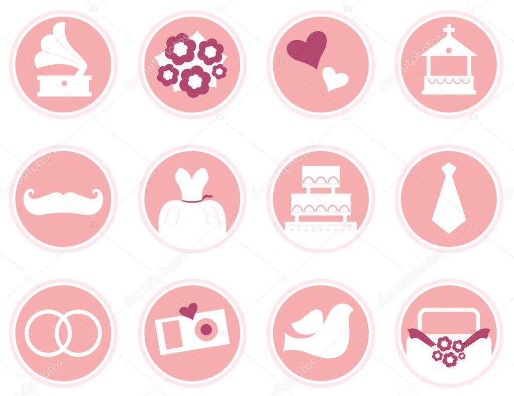 Wedding icons in retro style isolated on white ( pink )