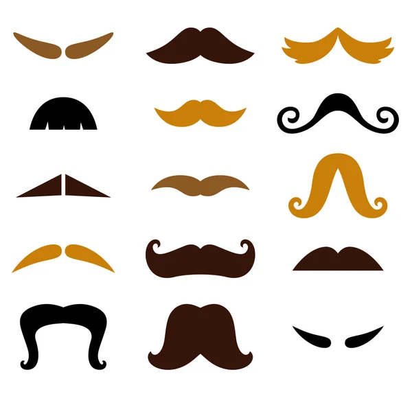 Conjunto de bigodes coloridos retro isolados em branco — Vetor de Stock