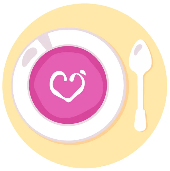 Pink love soup isolated on orange circle background — Stock Vector