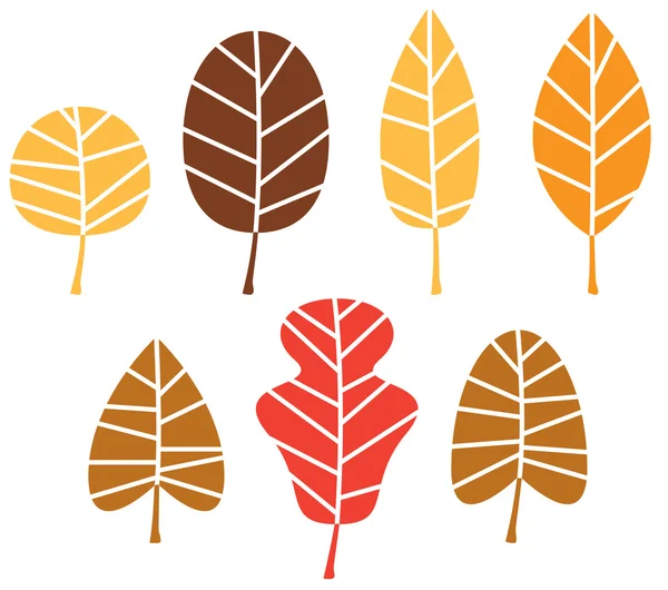 カラフルな秋の木の葉を白で隔離されるセット — ストックベクタ