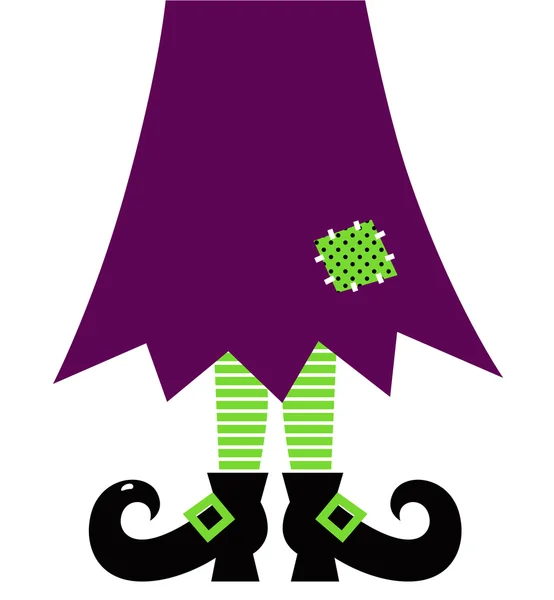 Retro piernas de bruja de Halloween aisladas en blanco (verde y púrpura — Vector de stock