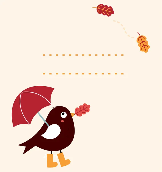 Linda tarjeta de felicitación de otoño con dibujos animados Bird (vector  ) — Vector de stock