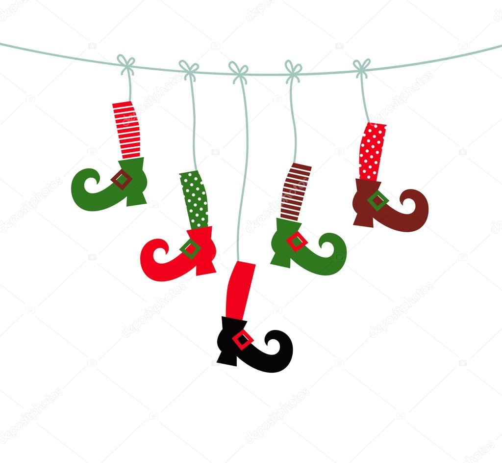 Santa legs symbols hanging isolated on white