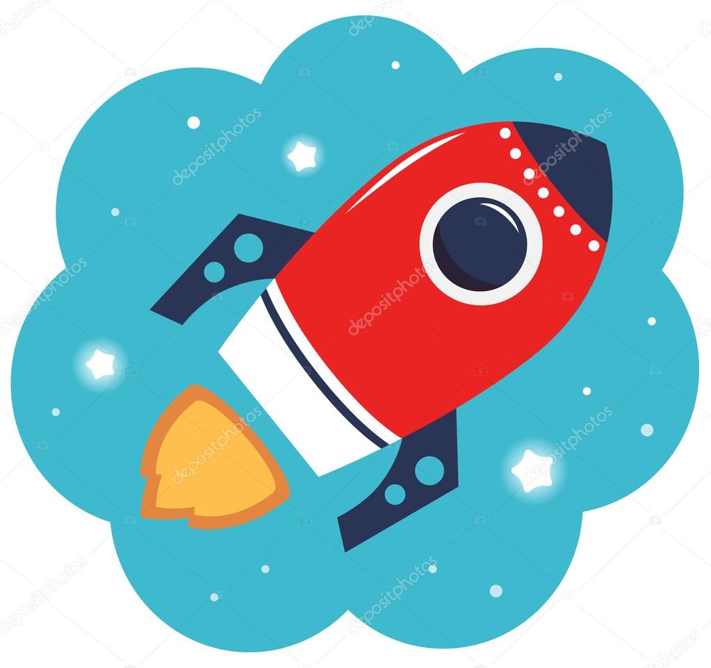 Colorful cartoon Rocket in space isolated on white