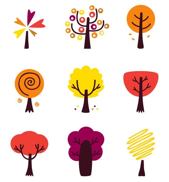 Colorful Autumn Vector Trees set isolated on white — Stock Vector