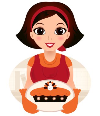 Şükran yemekleri sunan retro karikatür kadın