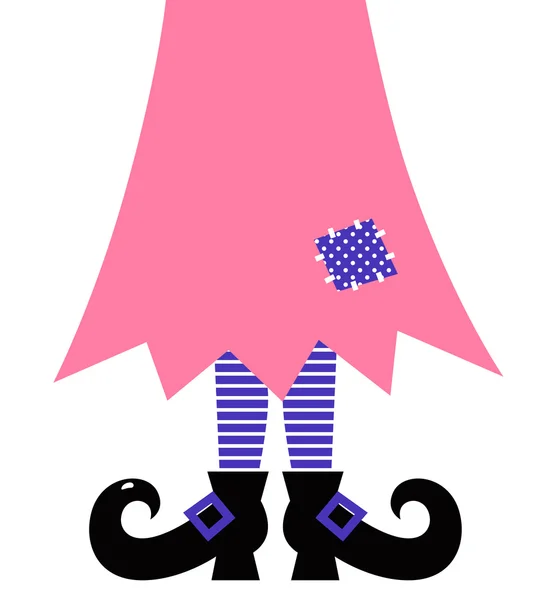 可爱的女巫腿上白色-孤立粉红色和紫色 — 图库矢量图片