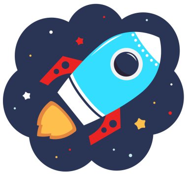Cute cartoon colorful Rocket in space clipart