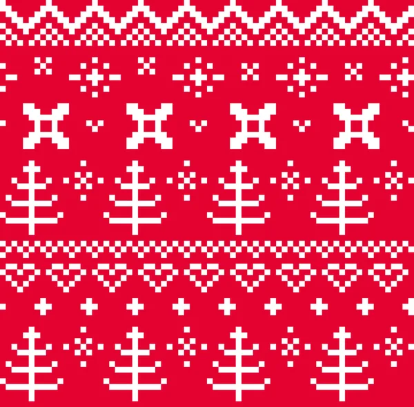 Christmas Norwegian seamless knitting pattern ( red & white ) — Stock Vector