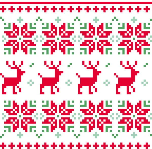 Nordic seamless knitted christmas pattern vector ( red and green — Stock Vector