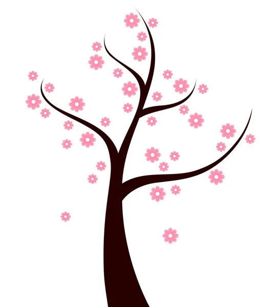Весеннее дерево с розовыми цветками, изолированными на белом — стоковый вектор