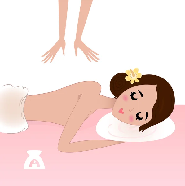 Mulher bonita relaxante e tendo massagem —  Vetores de Stock