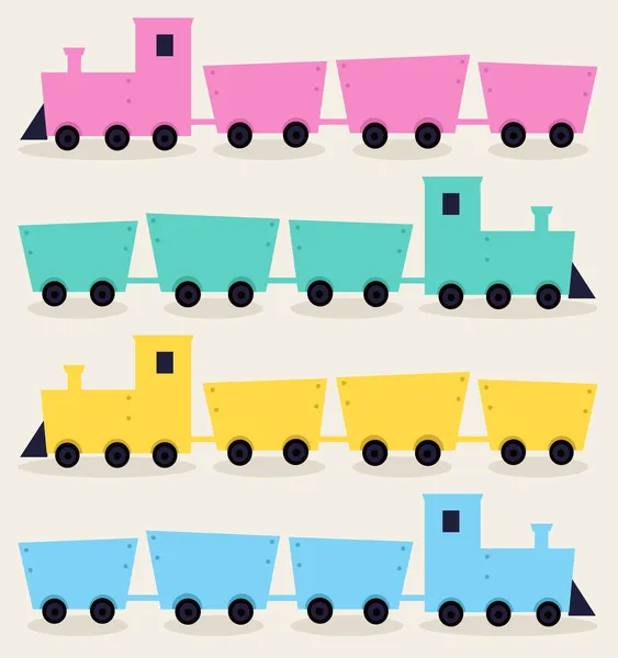Colorful Trains isolated on beige background — Stock Vector