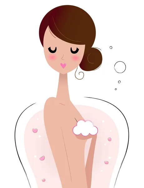 Beautiful young woman relaxing in bath tub — Stock Vector