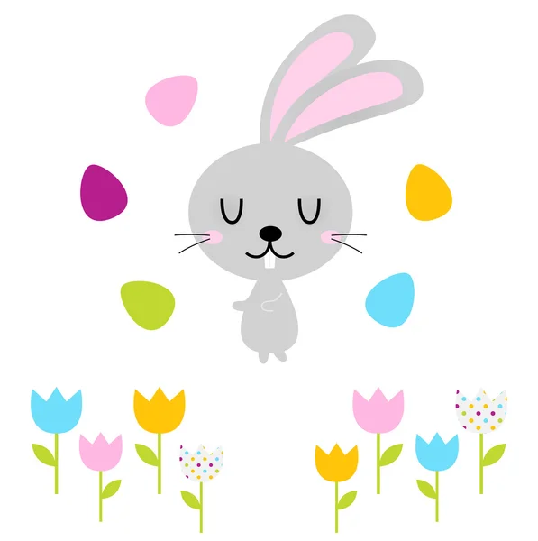 Mignon lapin de Pâques avec des œufs isolés sur blanc — Image vectorielle
