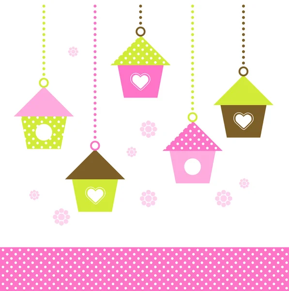 Spring colorful Birdhouses set isolated on white — Stock Vector